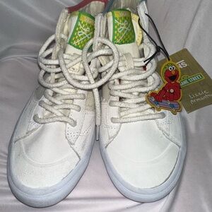 Vans Kids White High-Top Sneakers with Green Accents